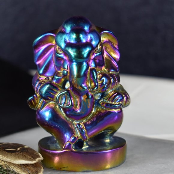 Rainbow Aura Obsidian Ganesha